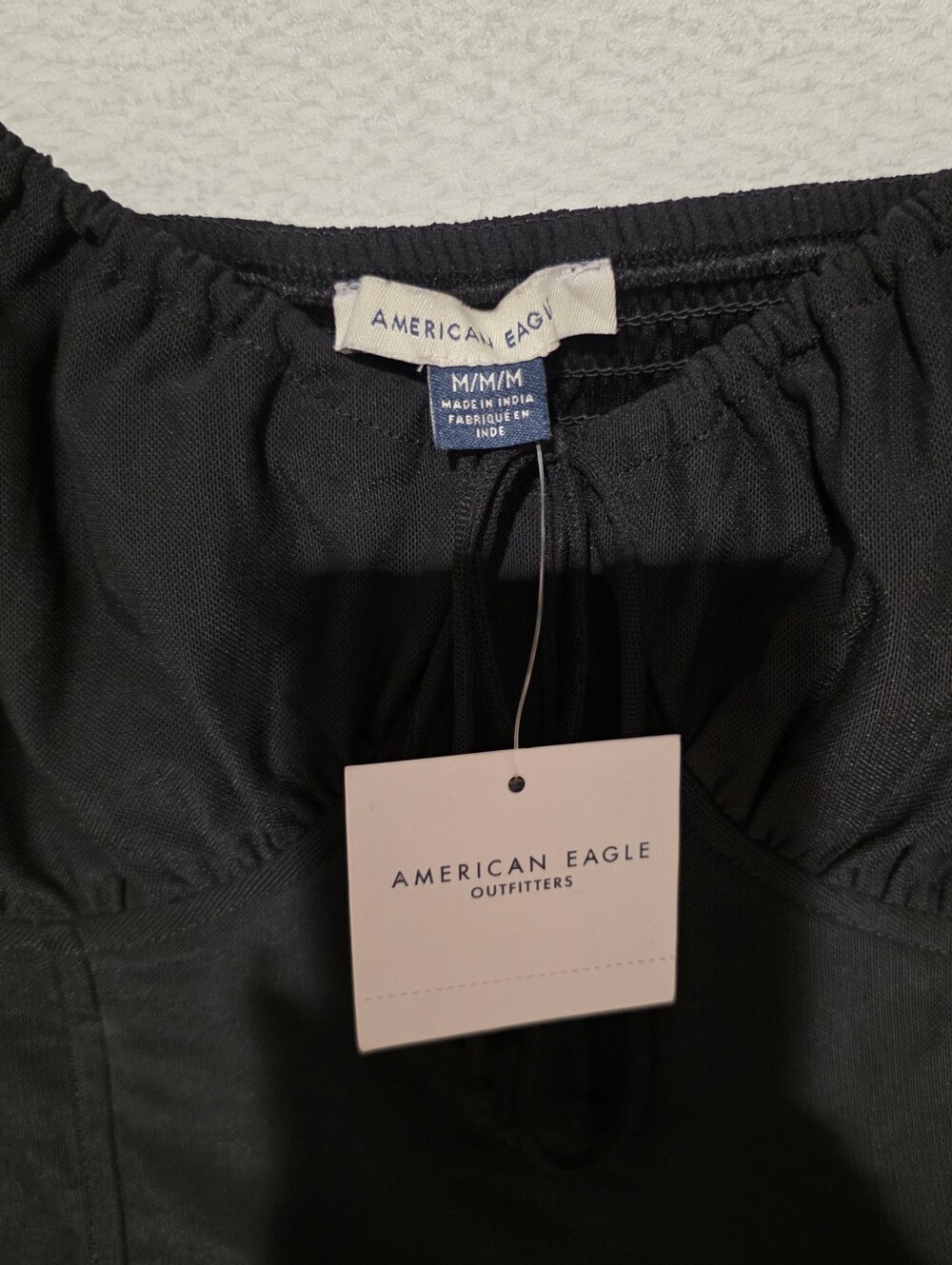 American Eagle Black Mesh Long Sleeve Crop Top Medium New - Picture 4 of 12